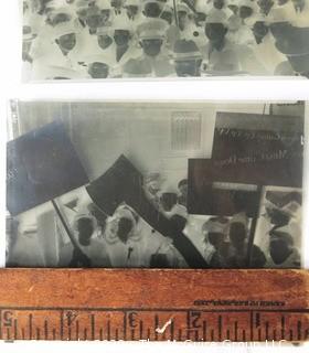 Two Vintage 1950's Black & White Slides of Protesters 
