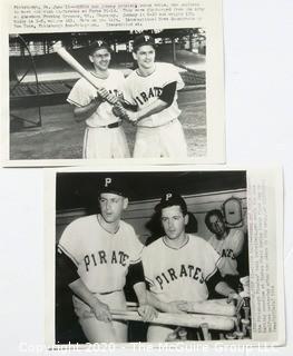 Two Vintage Black & White Photo of Baseball Players Eddie & Johnny O'Brien, Pittsburgh Pirates.  Measures approximately 8" x 10".