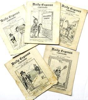 Five Antique 1914 Copies of the Daily Express Cartoons, UK Political Cartoons