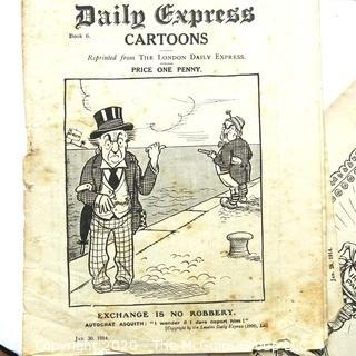 Five Antique 1914 Copies of the Daily Express Cartoons, UK Political Cartoons