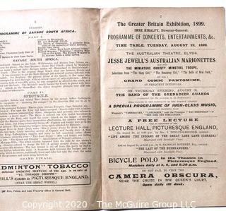 Antique Daily Program from Greater Britain 1899 Exhibition.