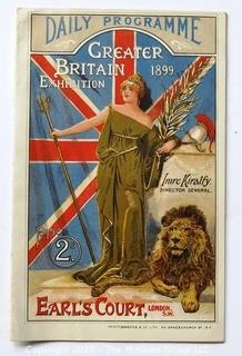 Antique Daily Program from Greater Britain 1899 Exhibition.