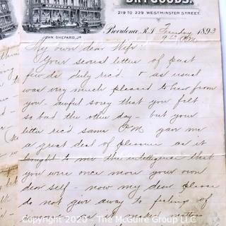 Collection of 1893 Love Letter From a Husband to His Wife on Company Letterhead