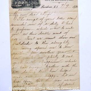 Collection of 1893 Love Letter From a Husband to His Wife on Company Letterhead