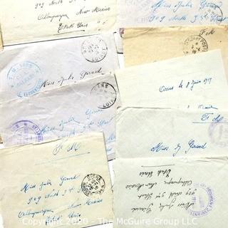 WWI Letters Written by French Soldier to Miss J. Girard in French Between 1916 - 1918 with Posted Envelopes. 