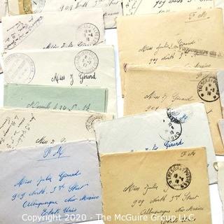 WWI Letters Written by French Soldier to Miss J. Girard in French Between 1916 - 1918 with Posted Envelopes. 