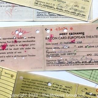 Group of 1946 Army Exchange European Theater Ration Cards and Officer's Club Visitor's Pass