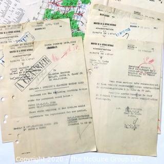 Group of Paperwork from the War Department, Minister of Defense in Paris.  Printed on the Back of Recycled Maps. Some Written in French