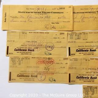 Thirteen Cancelled Checks Signed by Rude Vallee.  Dated 1935 & 1945.  Rudy Vallee Drene Show. 