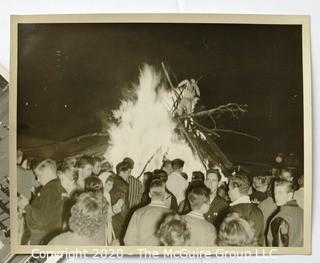 Two Black & White Photographs of Football Game and Bonfire.  Measures approximately 8" x 11".