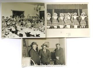 Three Black & White Photographs.  Ryan Auditorium & Birthday Party at the Emblem Club in California. Measures approximately 8" x 11".