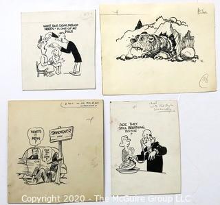 Four Vintage Signed Cartoon Boards from Al Banks. Featured in The Evening Gazette & Worcester Telegram in the 1950's.