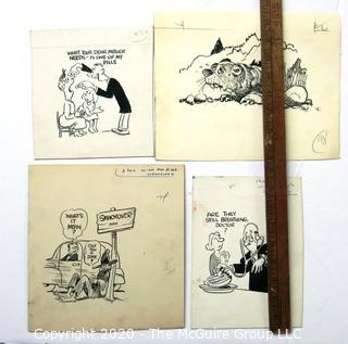 Four Vintage Signed Cartoon Boards from Al Banks. Featured in The Evening Gazette & Worcester Telegram in the 1950's.