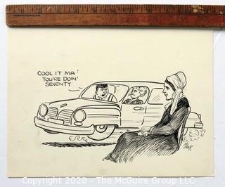 Vintage Signed Cartoon Board from Al Banks. Going Seventy. Measures approximately 8" x 10".