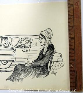 Vintage Signed Cartoon Board from Al Banks. Going Seventy. Measures approximately 8" x 10".