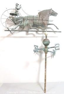 Antique Copper Trotting Horse and Sulky Buggy Weather Vane; 32"W x 45"T