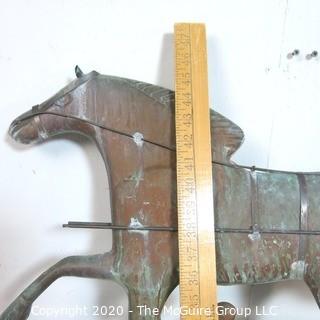 Antique Copper Trotting Horse and Sulky Buggy Weather Vane; 32"W x 45"T