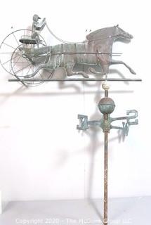 Antique Copper Trotting Horse and Sulky Buggy Weather Vane; 32"W x 45"T