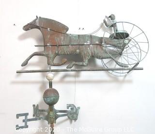 Antique Copper Trotting Horse and Sulky Buggy Weather Vane; 32"W x 45"T