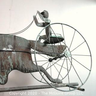 Antique Copper Trotting Horse and Sulky Buggy Weather Vane; 32"W x 45"T