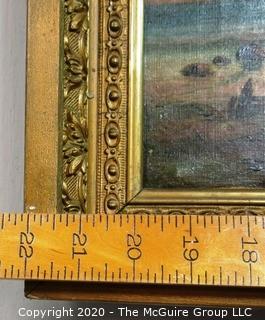 Gilt Framed Oil Painting of Landscape.  Measures approximately 22" x 16". Some damage to paint. 