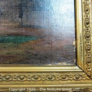 Gilt Framed Oil Painting of Landscape.  Measures approximately 22" x 16". Some damage to paint. 