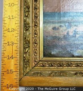 Gilt Framed Oil Painting of Landscape.  Measures approximately 22" x 16". Some damage to paint. 