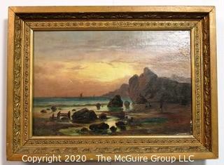 Gilt Framed Oil Painting of Landscape.  Measures approximately 22" x 16". Some damage to paint. 