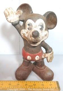 Antique Cast Iron Mickey Mouse Coin Bank or Doorstop.