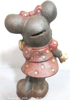 Antique Cast Iron Minnie Mouse Coin Bank or Doorstop.