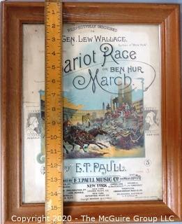 Framed 1894 Antique Color Lithograph E.T.Paull Piano Sheet Music - Chariot Race Or Ben Hur March