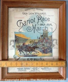 Framed 1894 Antique Color Lithograph E.T.Paull Piano Sheet Music - Chariot Race Or Ben Hur March