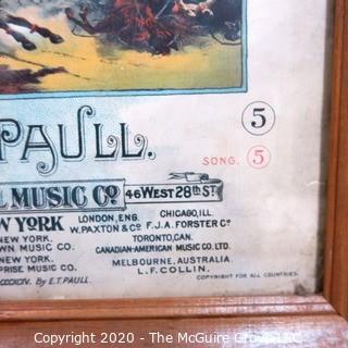 Framed 1894 Antique Color Lithograph E.T.Paull Piano Sheet Music - Chariot Race Or Ben Hur March