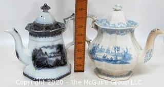 Two Fine Porcelain Transferware Tea or Coffee Pots 