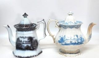 Two Fine Porcelain Transferware Tea or Coffee Pots 