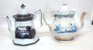 Two Fine Porcelain Transferware Tea or Coffee Pots 