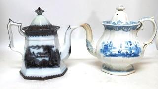 Two Fine Porcelain Transferware Tea or Coffee Pots 