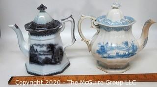 Two Fine Porcelain Transferware Tea or Coffee Pots 