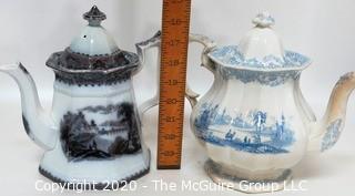 Two Fine Porcelain Transferware Tea or Coffee Pots 