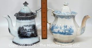 Two Fine Porcelain Transferware Tea or Coffee Pots 