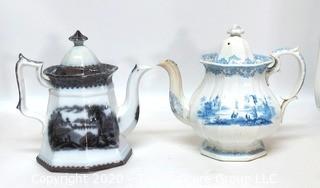 Two Fine Porcelain Transferware Tea or Coffee Pots 