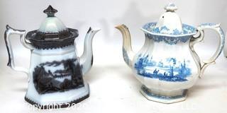 Two Fine Porcelain Transferware Tea or Coffee Pots 