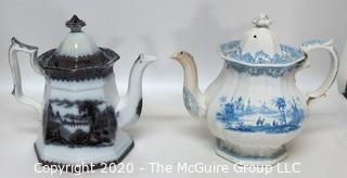 Two Fine Porcelain Transferware Tea or Coffee Pots 