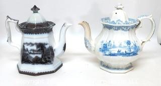 Two Fine Porcelain Transferware Tea or Coffee Pots 