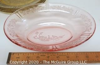 Group of Vintage Hand Painted Porcelain, Depression Era Glass Plates and Bowl and Siamese Cat Figurine by Royal Doulton. 