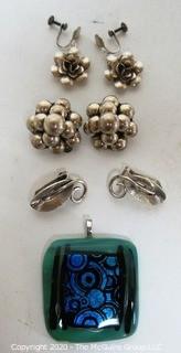 Group of Sterling and Dichroic Glass Jewelry.