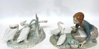 Lladro Porcelain Figurine of Goose Girl with Extra Geese