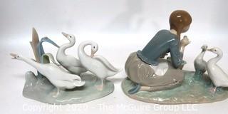 Lladro Porcelain Figurine of Goose Girl with Extra Geese