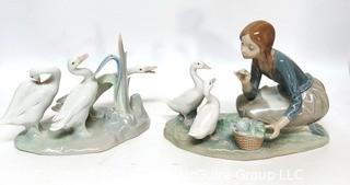 Lladro Porcelain Figurine of Goose Girl with Extra Geese