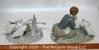 Lladro Porcelain Figurine of Goose Girl with Extra Geese